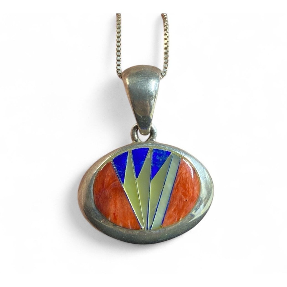 BG Mudd‎ Sterling Silver Multi Stone Inlay necklace